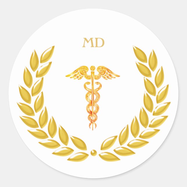 Monogramm und Golden Medical Doctor Caduceus Runder Aufkleber (Vorderseite)