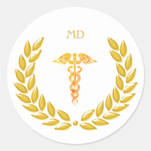 Monogramm und goldenes Ärztesymbol Caduceus Runder Aufkleber