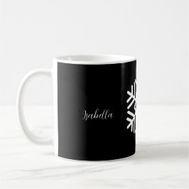 Monogramm und große weiße Schneeflocke auf Schwarz Kaffeetasse