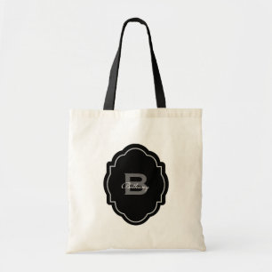 Monogramm und individueller Name Schwarzweiss-V02 Tragetasche