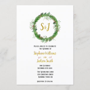 Monogramm und Kranz Winter Greenerity Wedding Einladung
