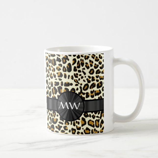 Monogramm und Leoparddruck Kaffeetasse (Rechts)