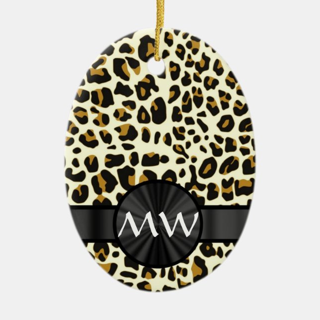 Monogramm- und Leoparddruck Keramik Ornament (Vorne)