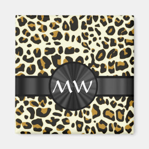 Monogramm und Leoparddruck Magnet