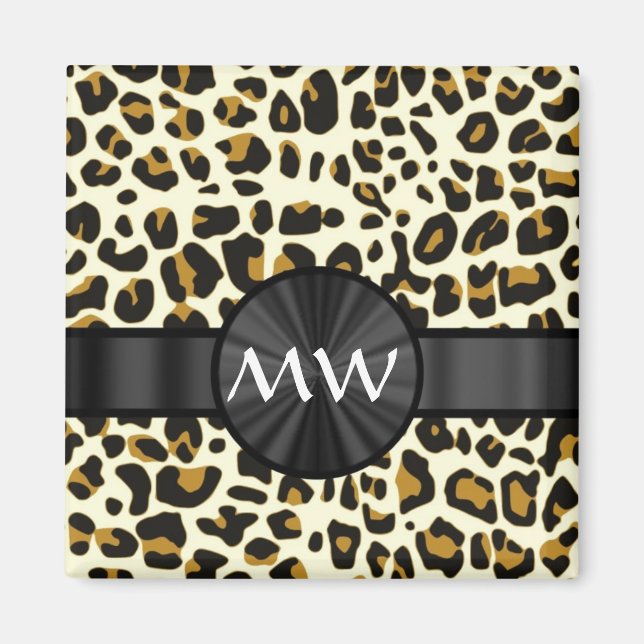 Monogramm und Leoparddruck Magnet (Vorne)