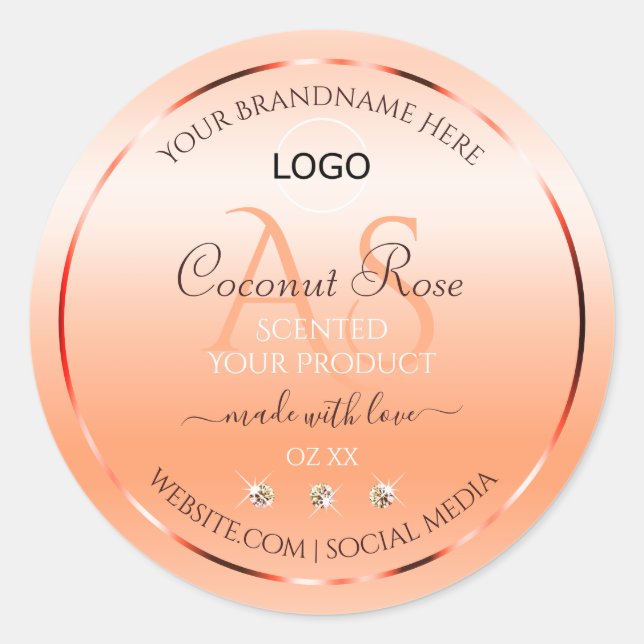 Monogramm und Logo der Rose Pasta Lachs Runder Aufkleber (Vorderseite)