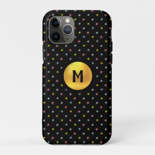 Monogramm und mehrfarbige Sterne auf schwarz Case-Mate iPhone Hülle