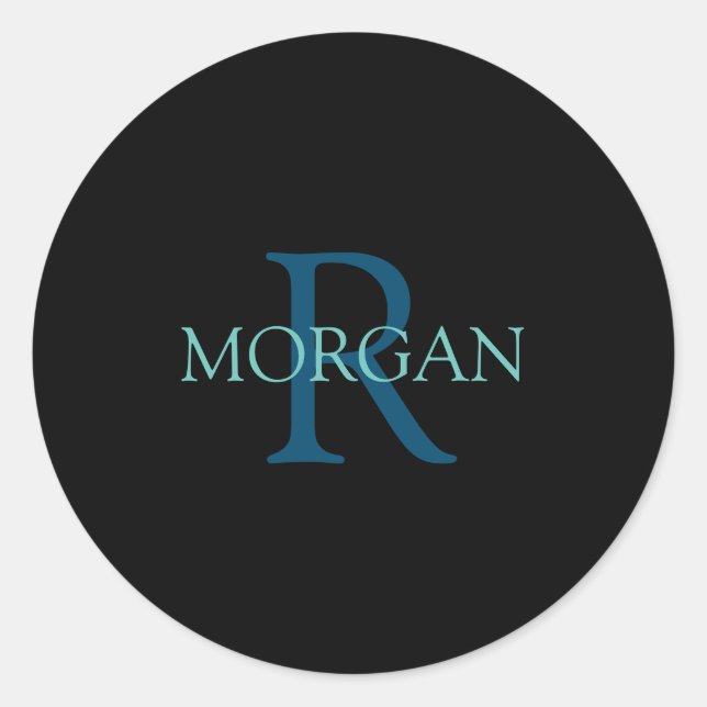 Monogramm und Name, blau und Aquamarin Runder Aufkleber (Vorderseite)