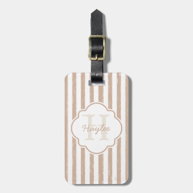 Monogramm und Name der gefärbten Tan-Streifen Gepäckanhänger (Vorderseite vertikal)