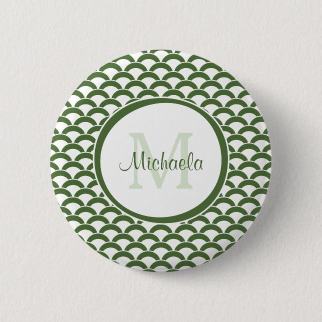 Monogramm und Name der modernen grünen und weißen  Button (Vorderseite)