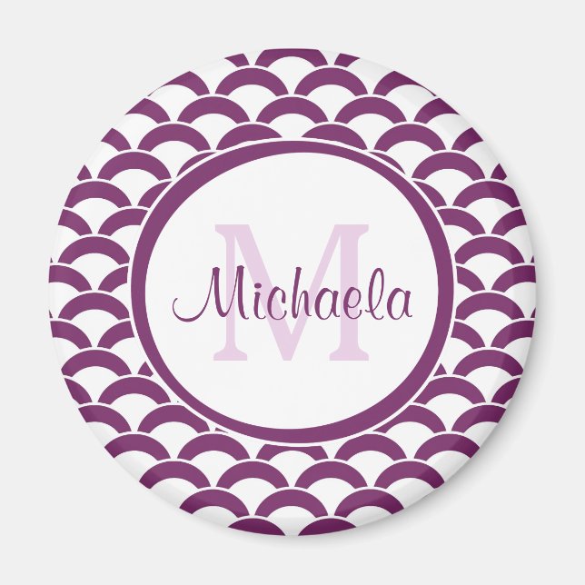 Monogramm und Name der modernen Lila und weißen Sc Magnet (Vorne)