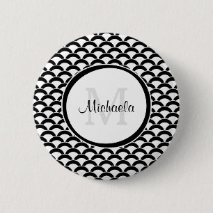 Monogramm und Name der modernen Schwarzweiß-Scallo Button
