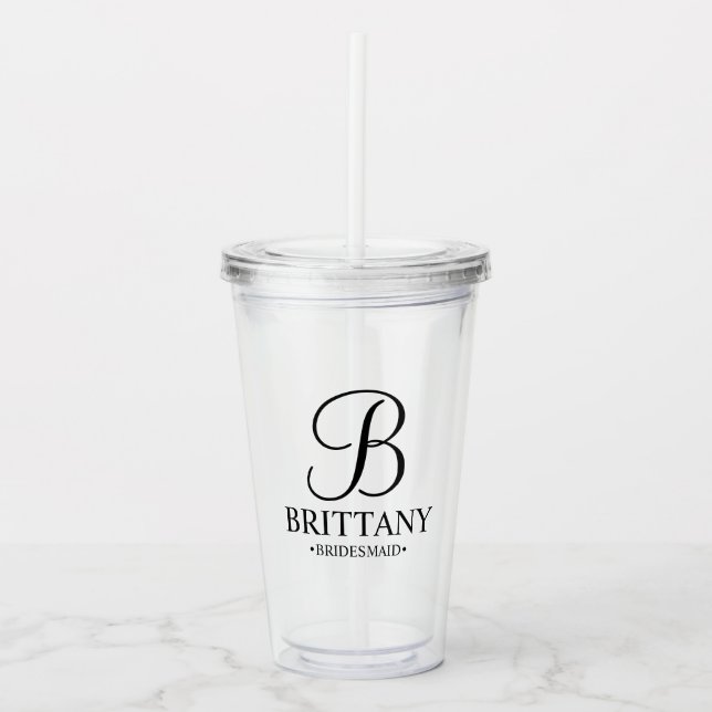 Monogramm und Name der personalisierten Bridesmaid Acryltrinkbecher (Vorderseite)