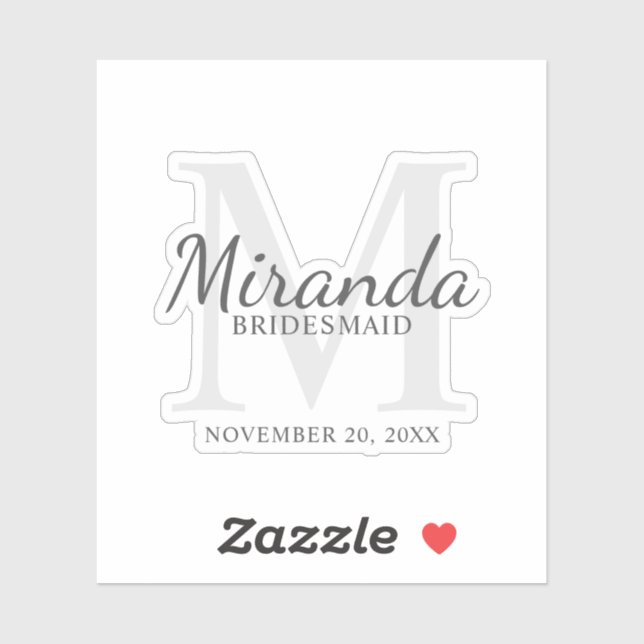 Monogramm und Name der personalisierten Bridesmaid Aufkleber (Blatt)