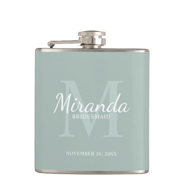 Monogramm und Name der personalisierten Bridesmaid Flachmann (Vorderseite)