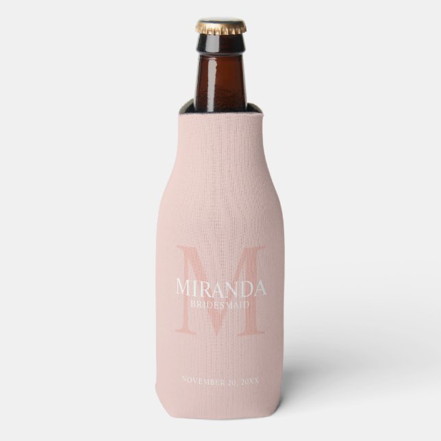 Monogramm und Name der personalisierten Bridesmaid Flaschenkühler (Flaschenvorderseite)
