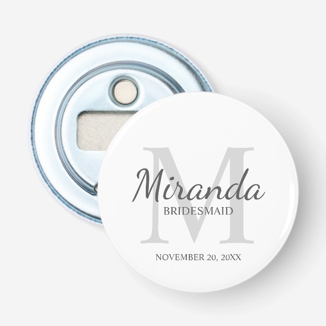 Monogramm und Name der personalisierten Bridesmaid Flaschenöffner (Vorderseite)