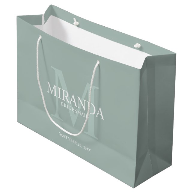 Monogramm und Name der personalisierten Bridesmaid Große Geschenktüte (Vorderseite Schrägansicht)
