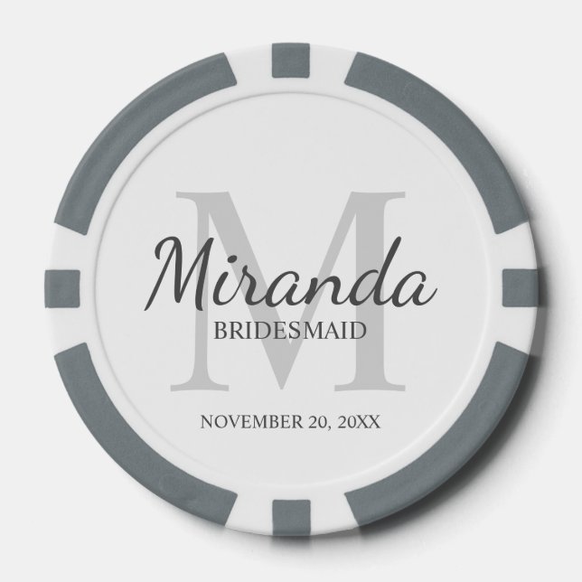 Monogramm und Name der personalisierten Bridesmaid Pokerchips (Vorderseite)