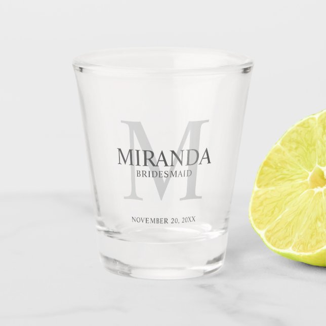 Monogramm und Name der personalisierten Bridesmaid Schnapsglas (Vorderseite)