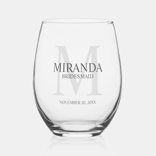 Monogramm und Name der personalisierten Bridesmaid Weinglas Ohne Stiel (Vorderseite)