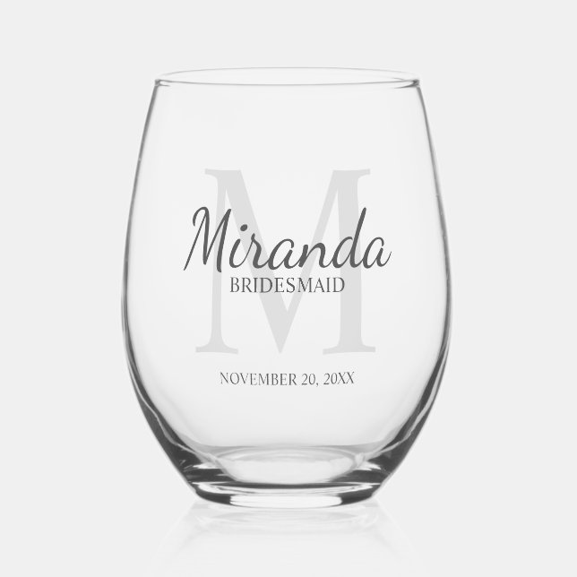 Monogramm und Name der personalisierten Bridesmaid Weinglas Ohne Stiel (Vorderseite)
