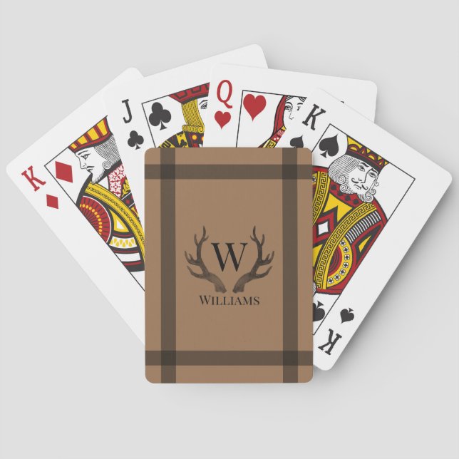 Monogramm und Name der rustikalen Braunen und Schw Spielkarten (Rückseite)
