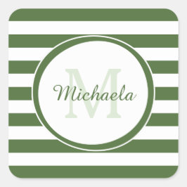 Monogramm und Name der trendy dunkelgrünen Markier Quadratischer Aufkleber