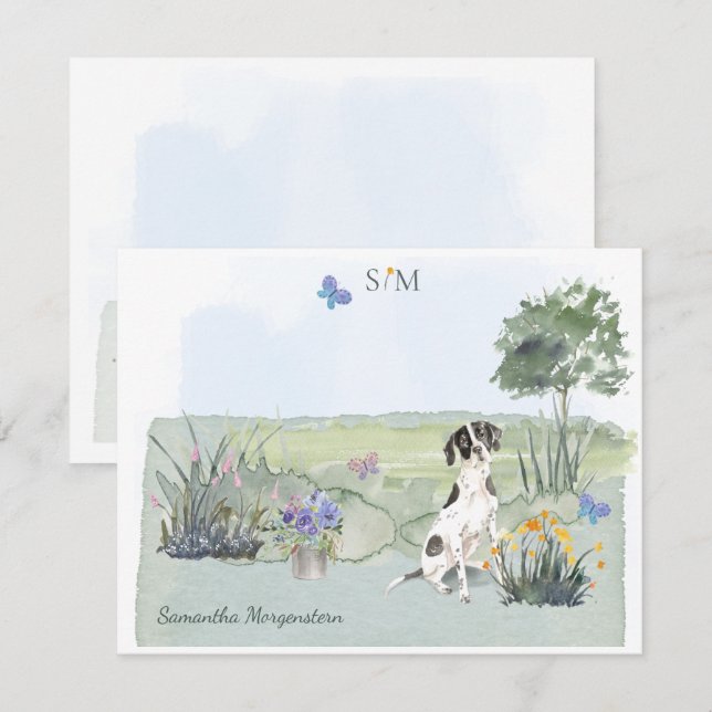 Monogramm und Name des englischen Pointer Dog Butt Mitteilungskarte (Vorne/Hinten)