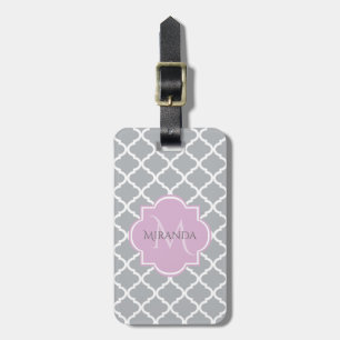 Monogramm und Name des Girly Grey Quatrefolie Lave Gepäckanhänger