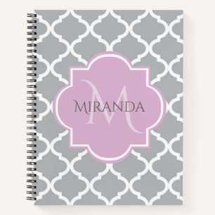 Monogramm und Name des Girly Grey Quatrefolie Lave Notizbuch