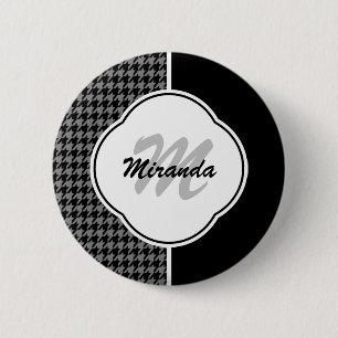 Monogramm und Name des modernen Schwarz-weißen Hah Button