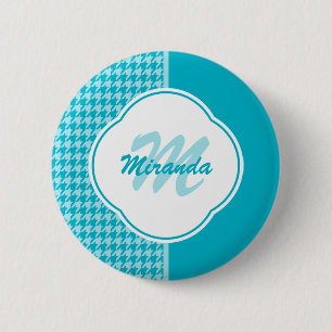 Monogramm und Name des modernen türkisfarbenen Hah Button