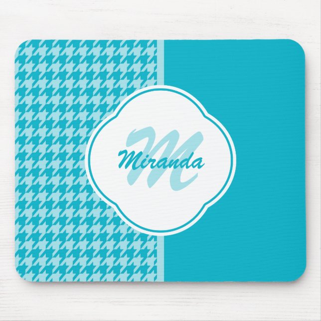 Monogramm und Name des modernen türkisfarbenen Hah Mousepad (Vorne)