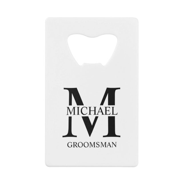 Monogramm und Name des Personalisierten Trauzeugen Geldbeutel Flaschenöffner (Vorderseite)