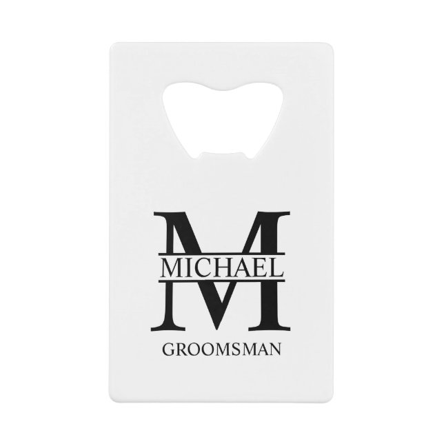 Monogramm und Name des Personalisierten Trauzeugen Geldbeutel Flaschenöffner (Vorderseite)