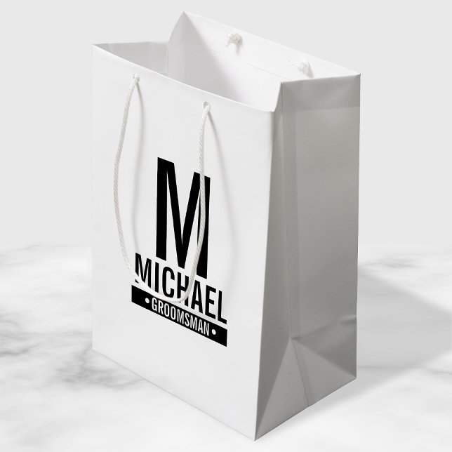 Monogramm und Name des personalisierten Trauzeugen Mittlere Geschenktüte (Von Creator hochgeladen)