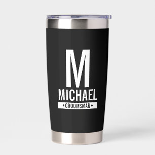 Monogramm und Name des personalisierten Trauzeugen Thermobecher