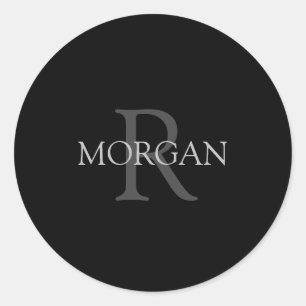Monogramm und Name, einfaches klassisches Design i Runder Aufkleber