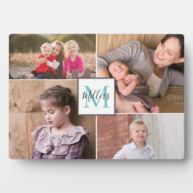 Monogramm und Name Foto Collage Fotoplatte (Vorderseite)