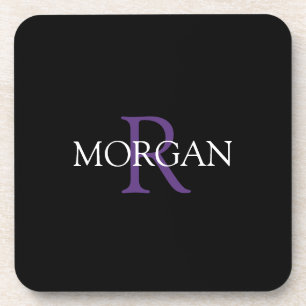 Monogramm und Name, Lila und weiß, schwarz Getränkeuntersetzer