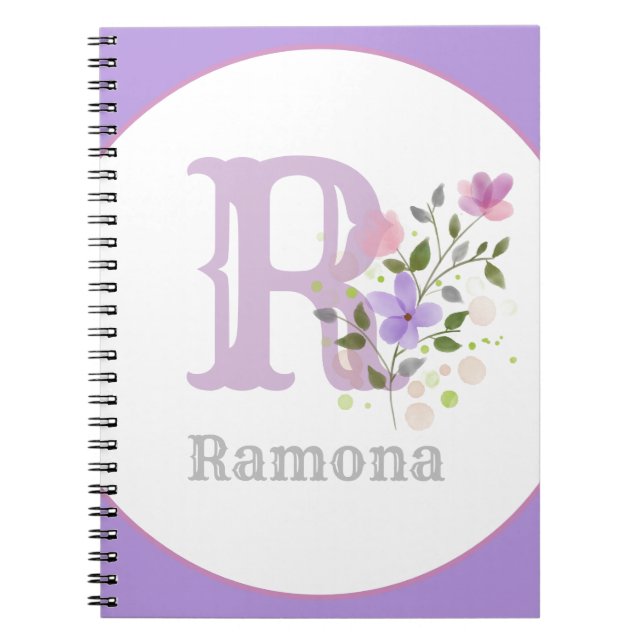 Monogramm und Name mit Blume Notizblock (Vorderseite)
