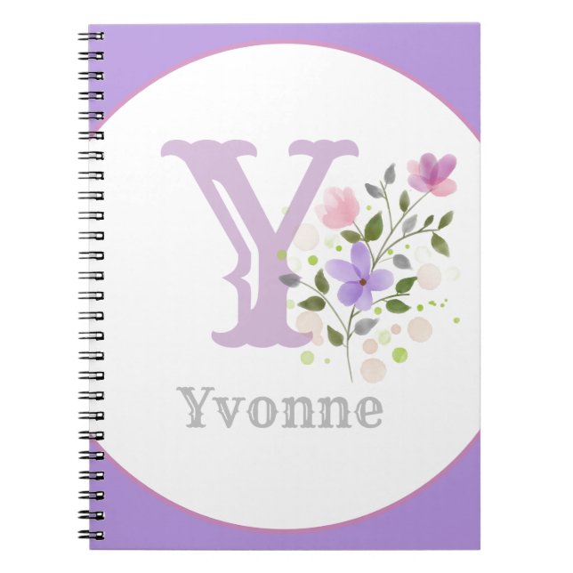 Monogramm und Name mit Blume Notizblock (Vorderseite)