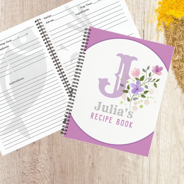 Monogramm und Name mit Blume Notizbuch (Recipe Book)