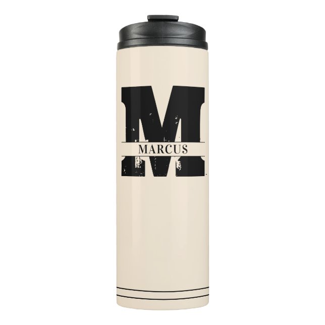 Monogramm und Name Moderner Mann Thermosbecher (Vorderseite)