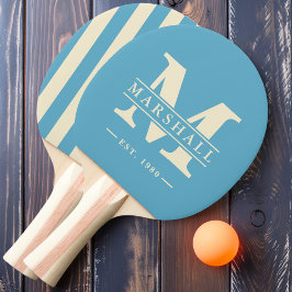 Monogramm und Name Overlay Polo Striping Aqua Sky Tischtennis Schläger