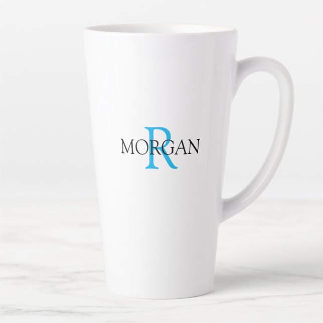 Monogramm und Name personalisieren, Sky Blue & Bla Milchtasse (Rechts)