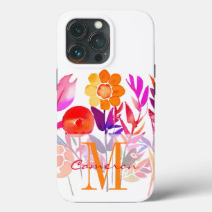Monogramm und Name personalisierte Blumen Case-Mate iPhone Hülle