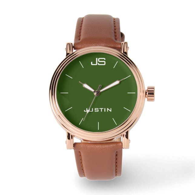 Monogramm und Name Rose Gold Männerband Handgelenk Armbanduhr (Vorderseite)