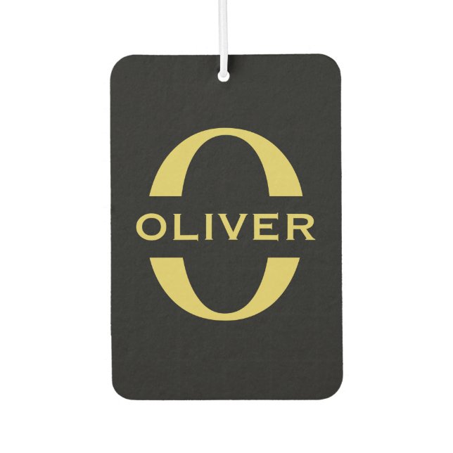 Monogramm und Name Schwarz und Gold Personalisiert Autolufterfrischer (Vorderseite)